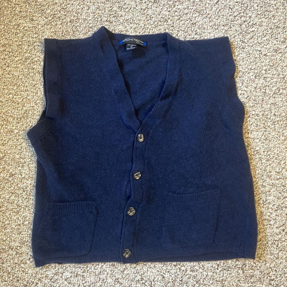 Architect Navy Blue Sleeveless Button-Front Cardigan Vest